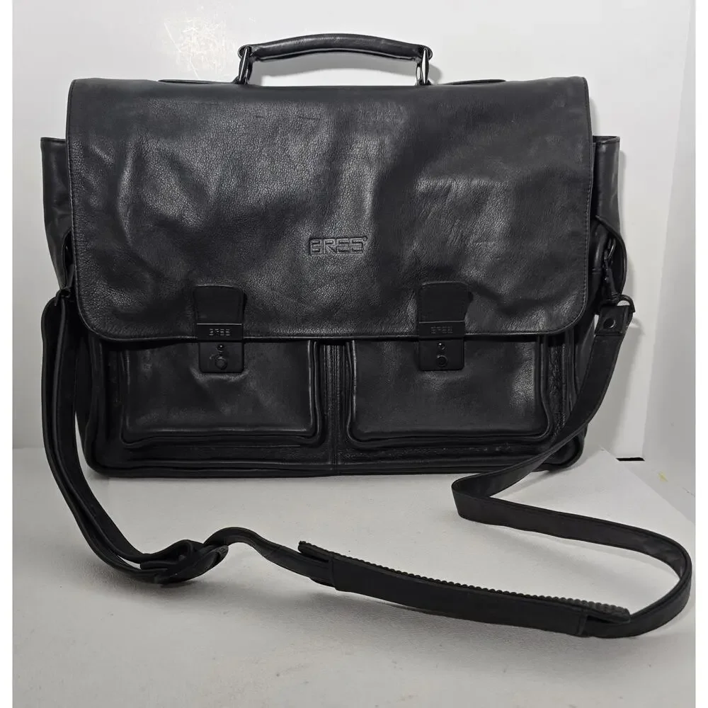 BREE of Germany LEATHER BRIEFCASE Laptop Bag Document Bag Black